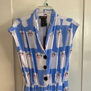Nooworks Blue and White Cat Print Jumpsuit